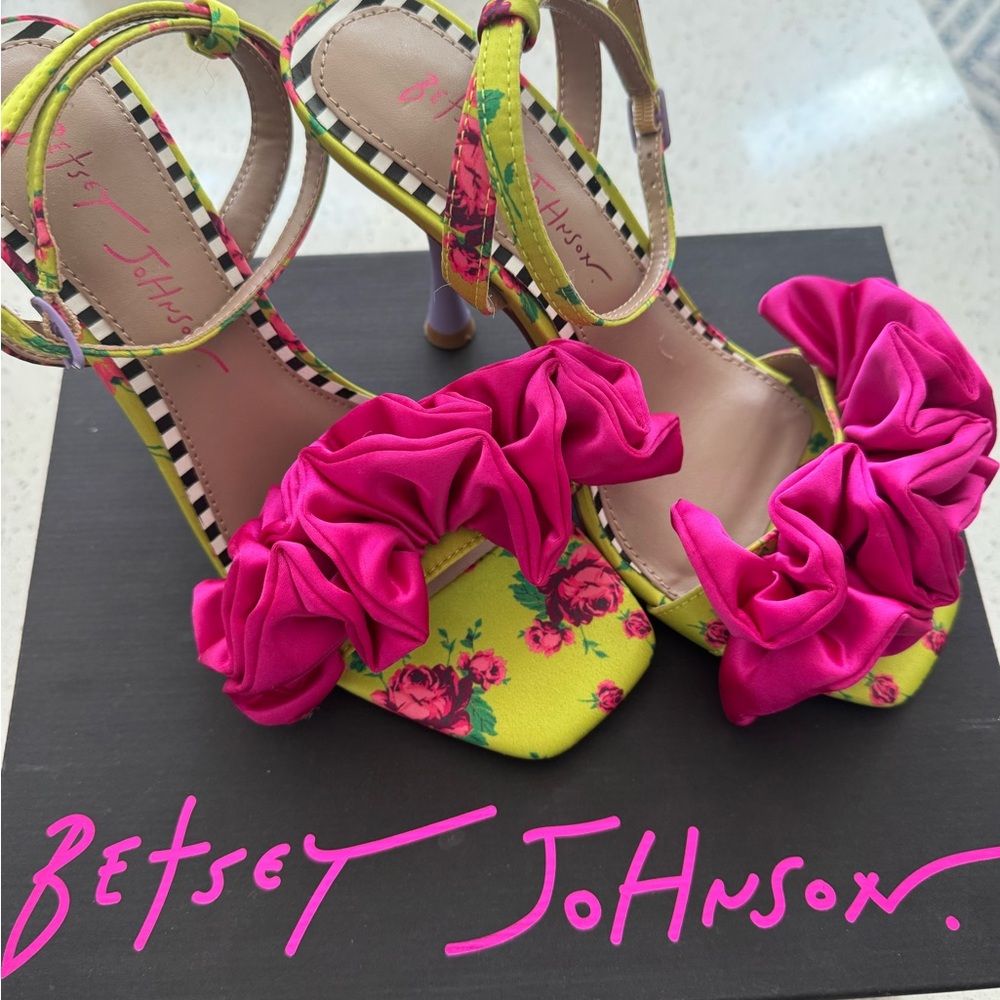 Betsey Johnson Vibrant Yellow Heels with Pink Ruffle